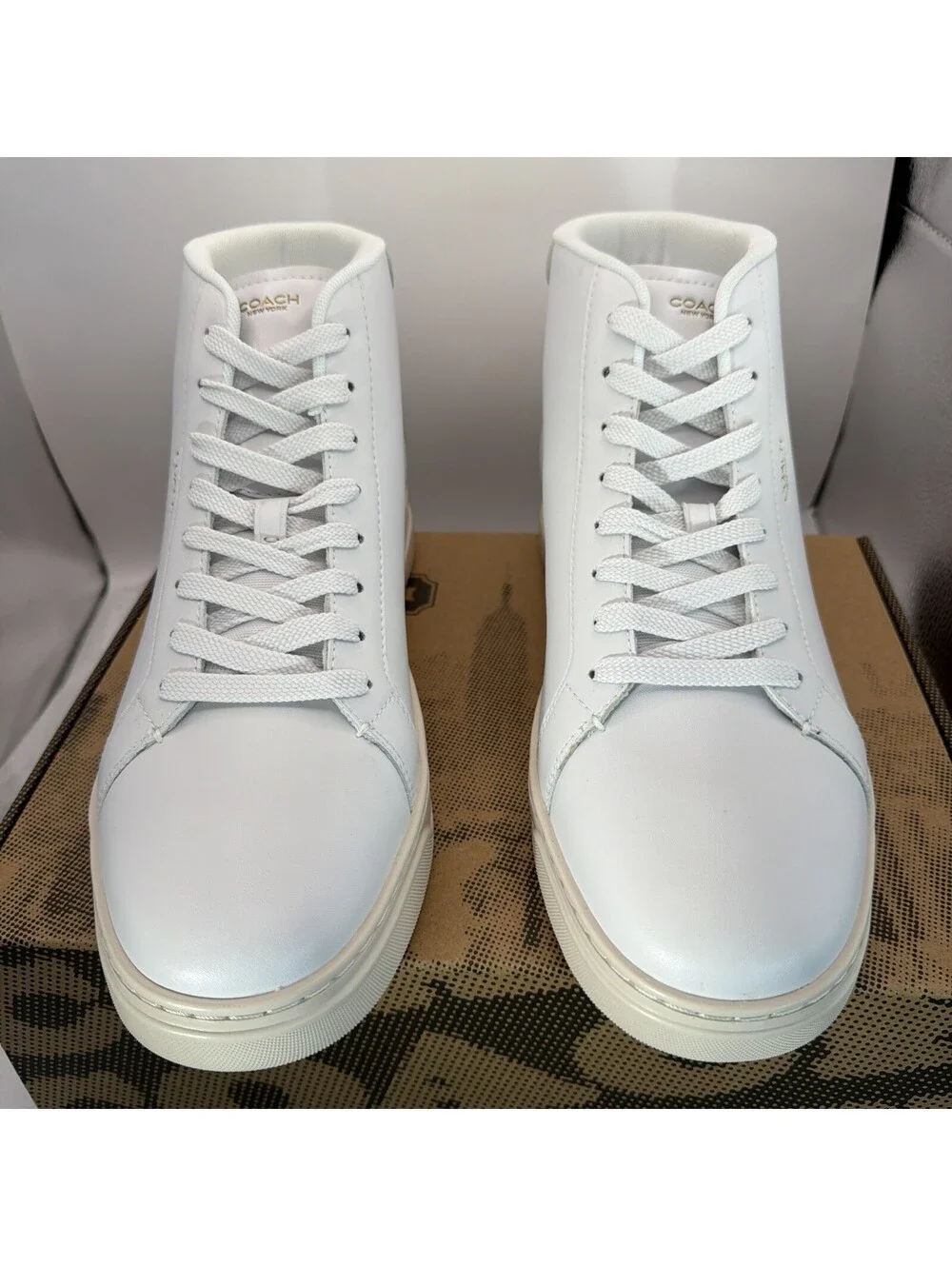 COACH High Line Leather High Top Sneakers CY058 Optic White Men’s 10D NIB